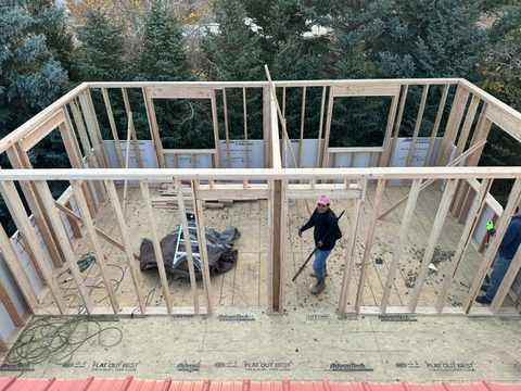Second-floor walls framed on an addition