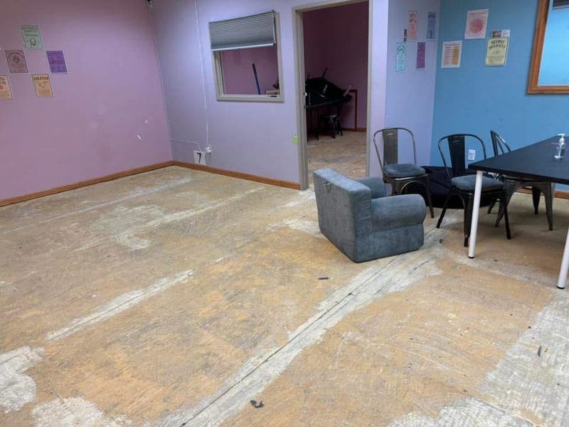 Worn flooring in a commercial space