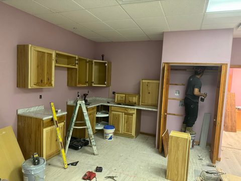 Hickory cabinets going into an office kitchenette