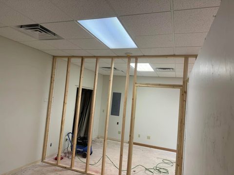 New partition wall framed in an office suite