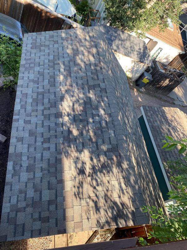 New architectural shingles on an outbuilding